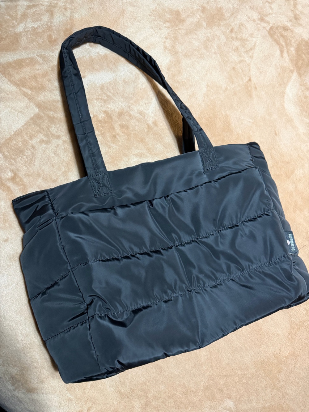 Black Tote Bag for Work - Blue Floral Interior